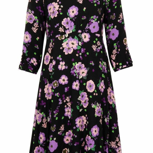 M&S Women Black Floral Fit & Flare Midi Dress UK 16