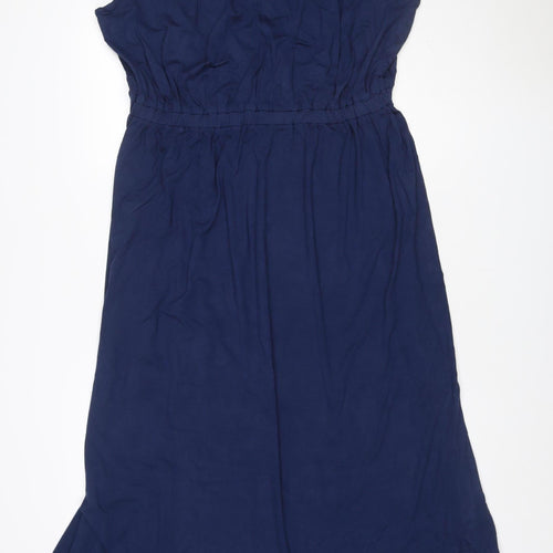 Lands' End Women Blue UK 14 Maxi Empire Waist Short Sleeve Dress