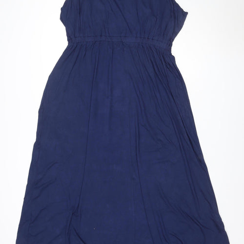 Lands' End Women Blue UK 14 Maxi Empire Waist Short Sleeve Dress