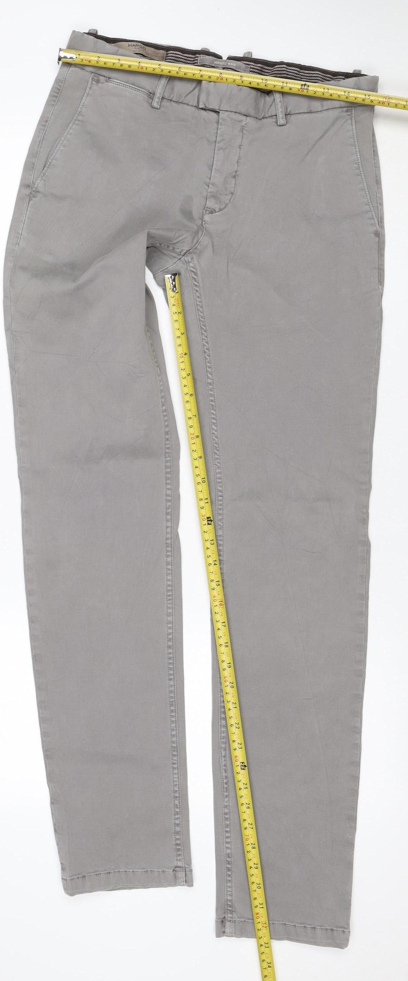 Mango Man Smart Men's Grey Cargo Trousers W32 Cotton Stretch Zip Pockets
