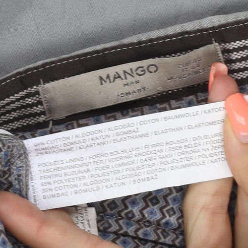 Mango Man Smart Men's Grey Cargo Trousers W32 Cotton Stretch Zip Pockets