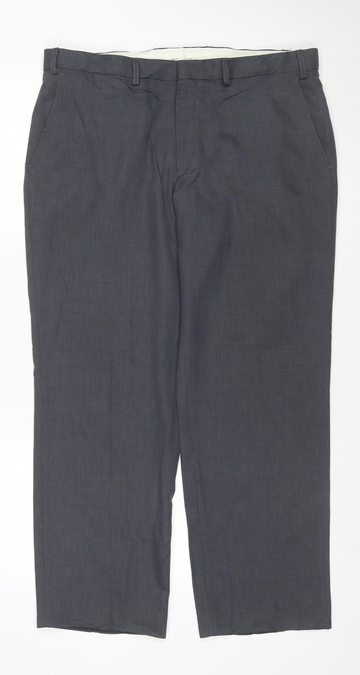 Marks and Spencer Men Grey 36x29 Flat Front Dress Trousers