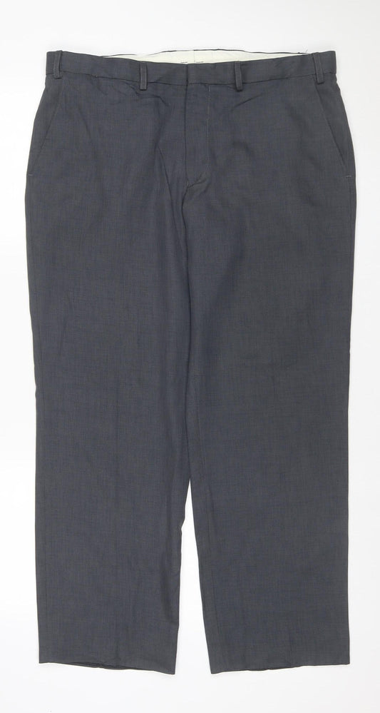 Marks and Spencer Men Grey 36x29 Flat Front Dress Trousers