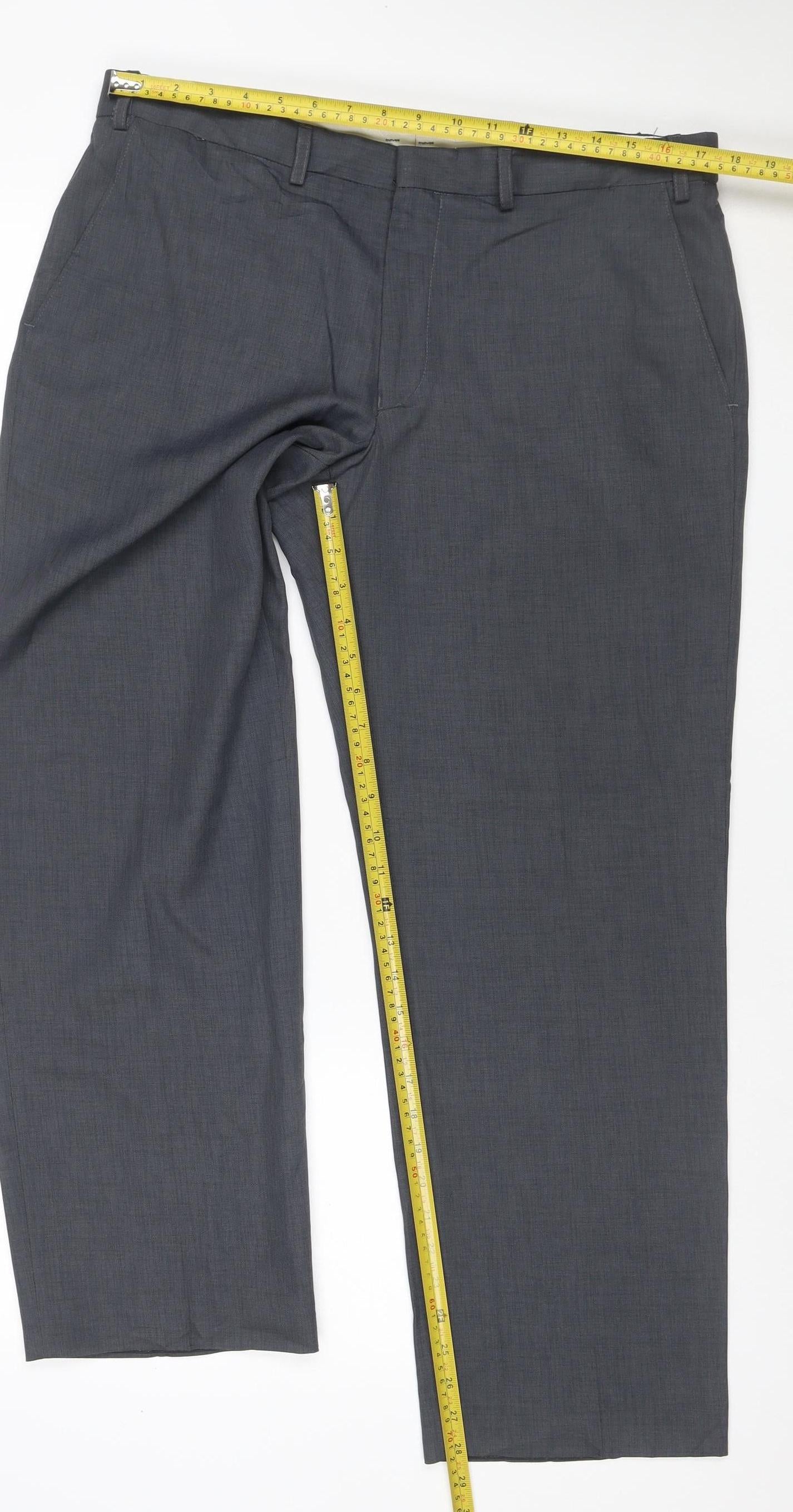 Marks and Spencer Men Grey 36x29 Flat Front Dress Trousers