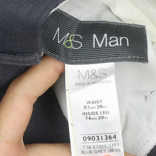 Marks and Spencer Men Grey 36x29 Flat Front Dress Trousers