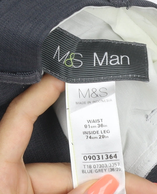 Marks and Spencer Men Grey 36x29 Flat Front Dress Trousers