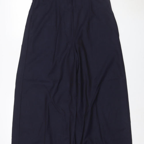 Zara Women Navy Blue UK 12 Wide-Leg Ruffle Waist Trousers