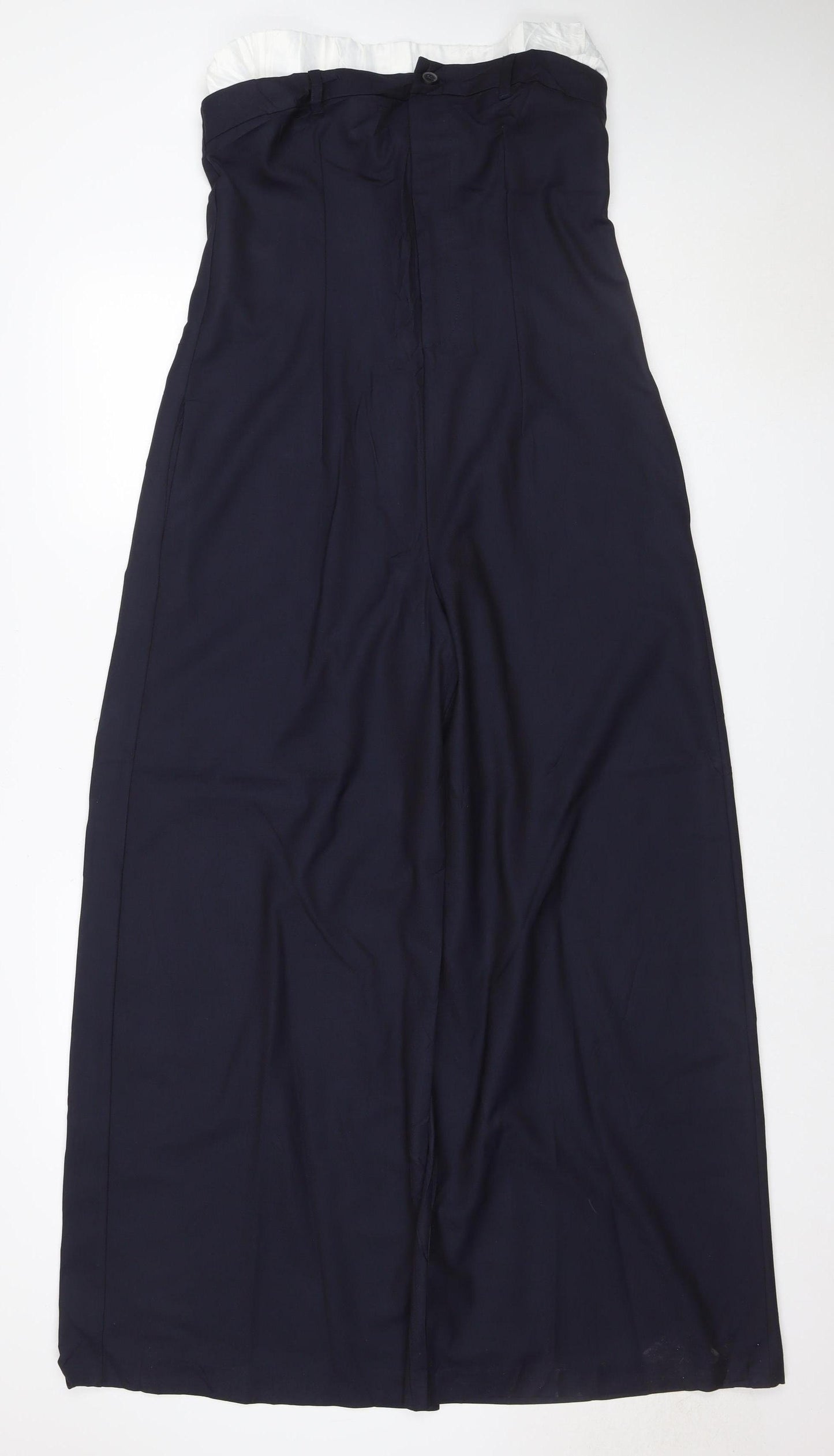 Zara Women Navy Blue UK 12 Wide-Leg Ruffle Waist Trousers
