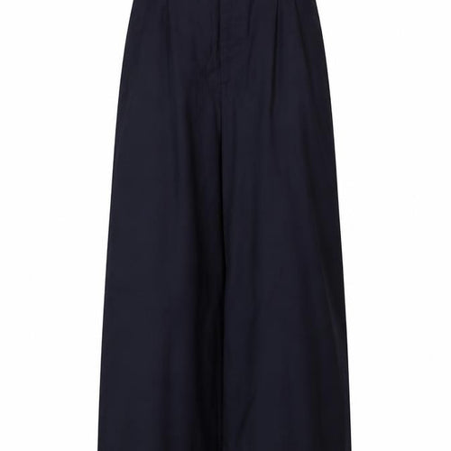 Zara Women Navy Blue UK 12 Wide-Leg Ruffle Waist Trousers