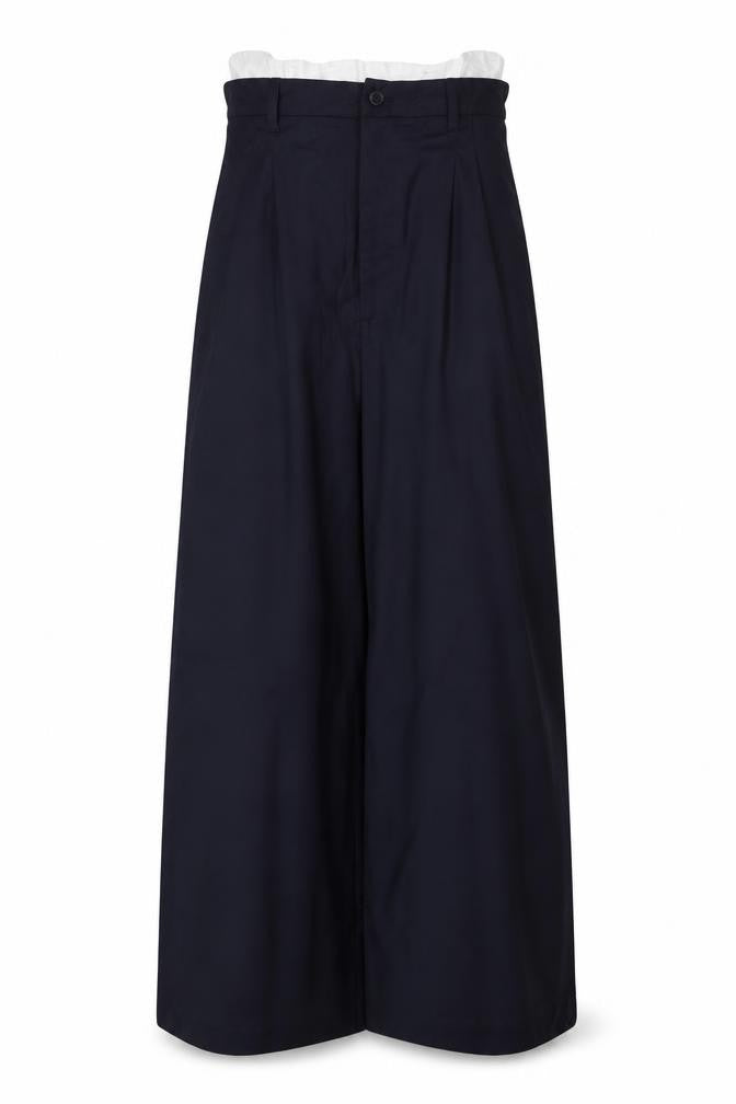 Zara Women Navy Blue UK 12 Wide-Leg Ruffle Waist Trousers
