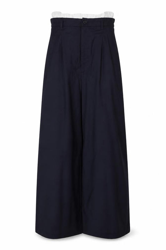 Zara Women Navy Blue UK 12 Wide-Leg Ruffle Waist Trousers