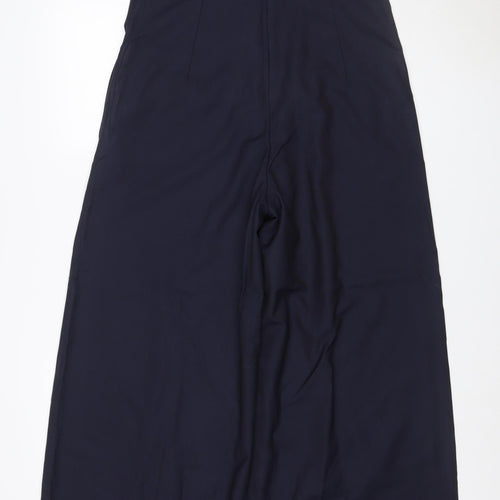 Zara Women Navy Blue UK 12 Wide-Leg Ruffle Waist Trousers