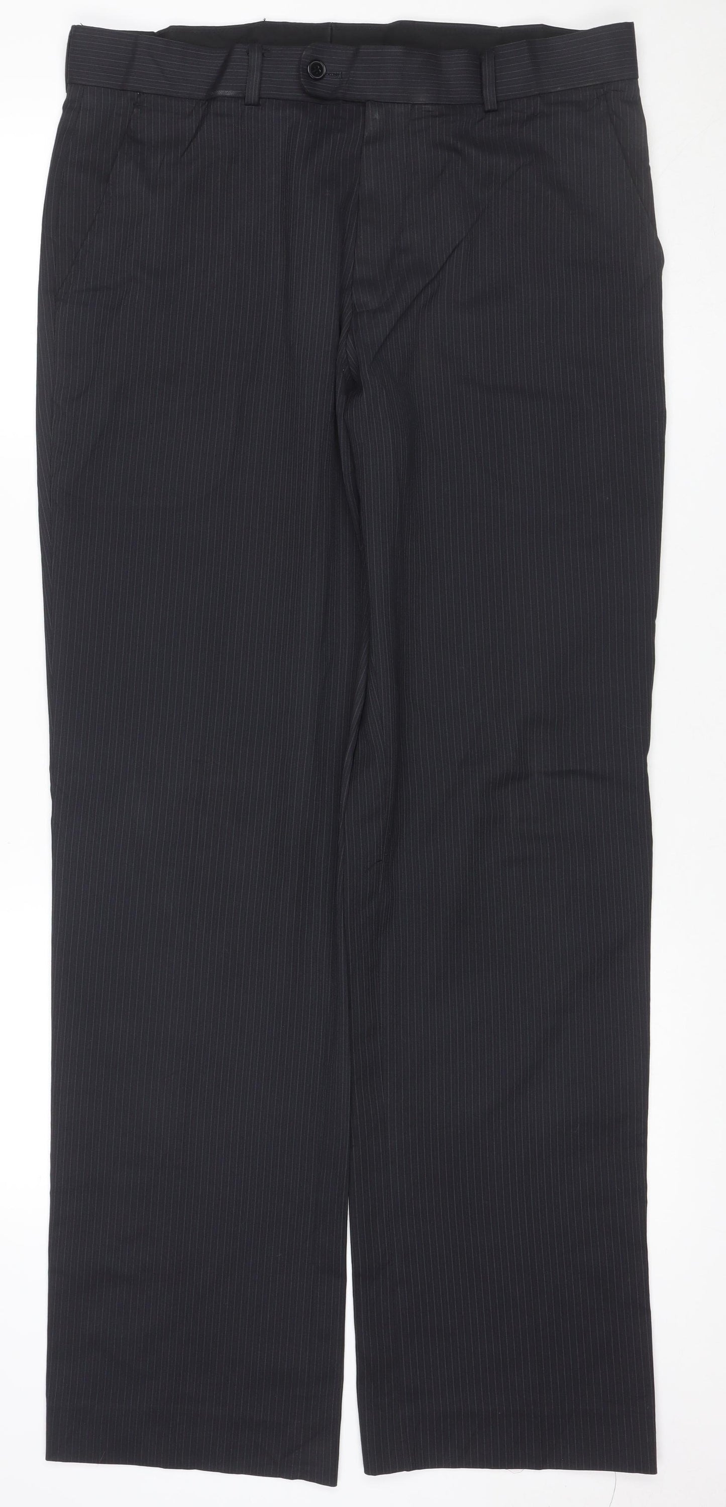 Burton Men's Black Pinstripe Dress Trousers 34L Regular Flat Front