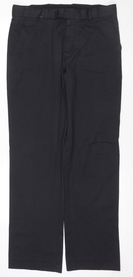 Burton Men's Black Pinstripe Dress Trousers 34L Regular Flat Front