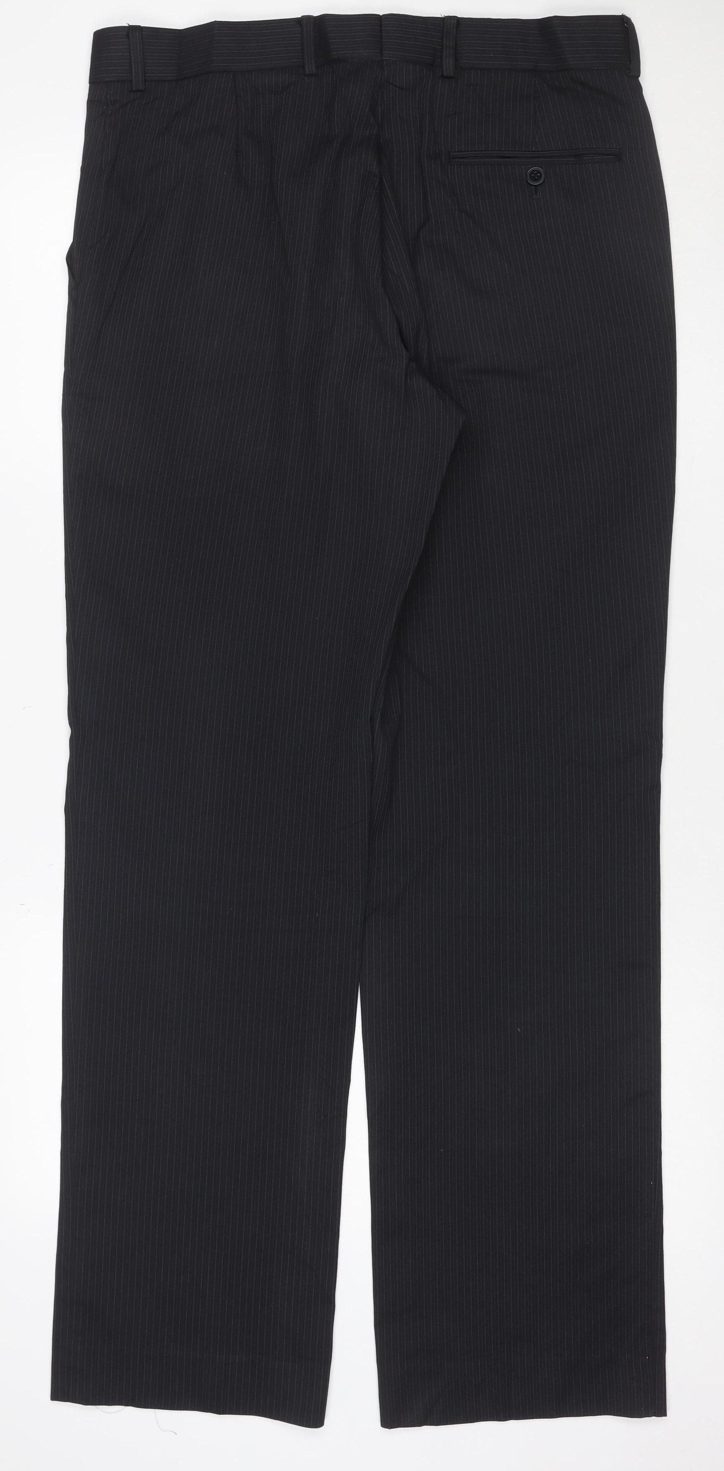 Burton Men's Black Pinstripe Dress Trousers 34L Regular Flat Front