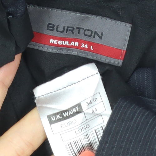Burton Men's Black Pinstripe Dress Trousers 34L Regular Flat Front