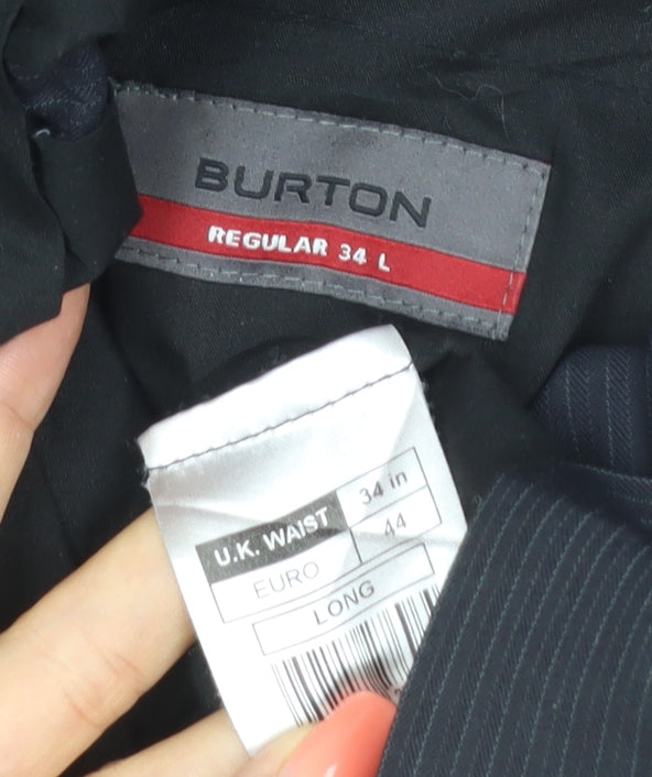 Burton Men's Black Pinstripe Dress Trousers 34L Regular Flat Front