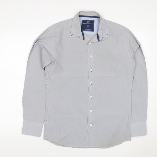 Kronstadt Men’s Blue Stripe Slim Fit Cotton Blend Shirt M
