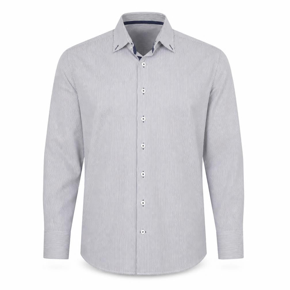 Kronstadt Men’s Blue Stripe Slim Fit Cotton Blend Shirt M