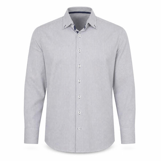 Front view of Kronstadt Men’s Blue Stripe Slim Fit Cotton Blend Shirt M