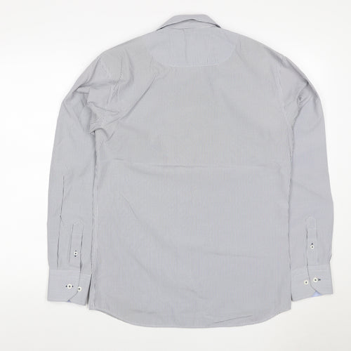 Kronstadt Men’s Blue Stripe Slim Fit Cotton Blend Shirt M