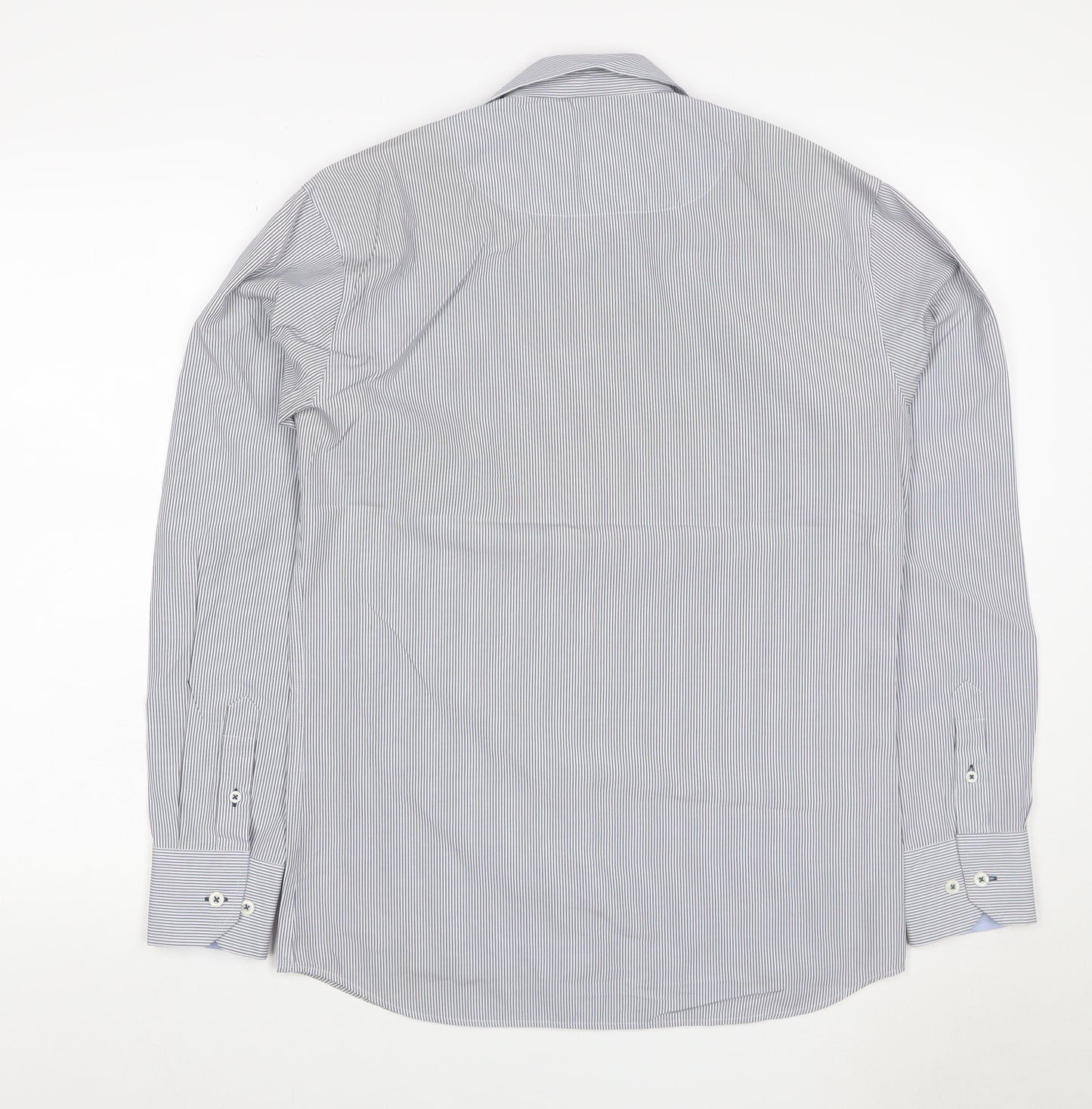 Kronstadt Men’s Blue Stripe Slim Fit Cotton Blend Shirt M