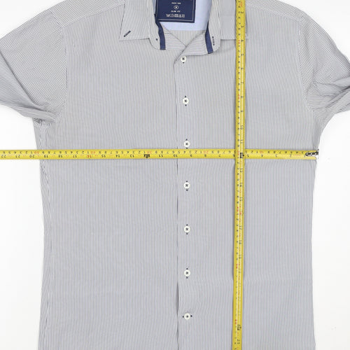 Kronstadt Men’s Blue Stripe Slim Fit Cotton Blend Shirt M