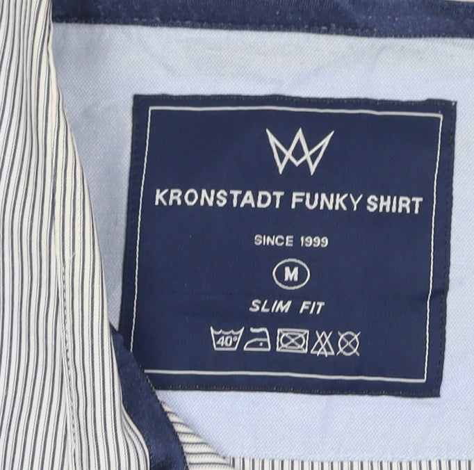 Kronstadt Men’s Blue Stripe Slim Fit Cotton Blend Shirt M