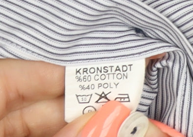 Kronstadt Men’s Blue Stripe Slim Fit Cotton Blend Shirt M