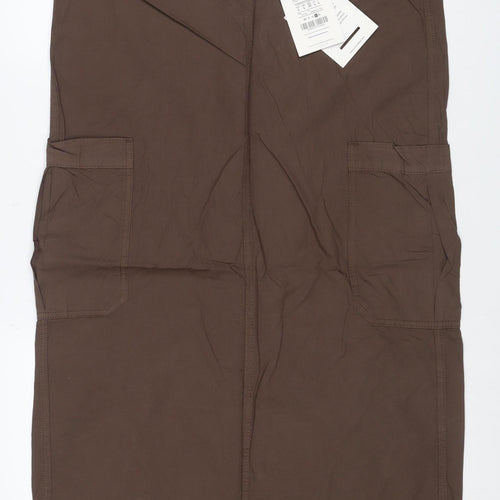 Pull&Bear Women Brown UK 12 Cargo Long Cotton Maxi Skirt Pockets NWT