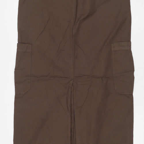 Pull&Bear Women Brown UK 12 Cargo Long Cotton Maxi Skirt Pockets NWT