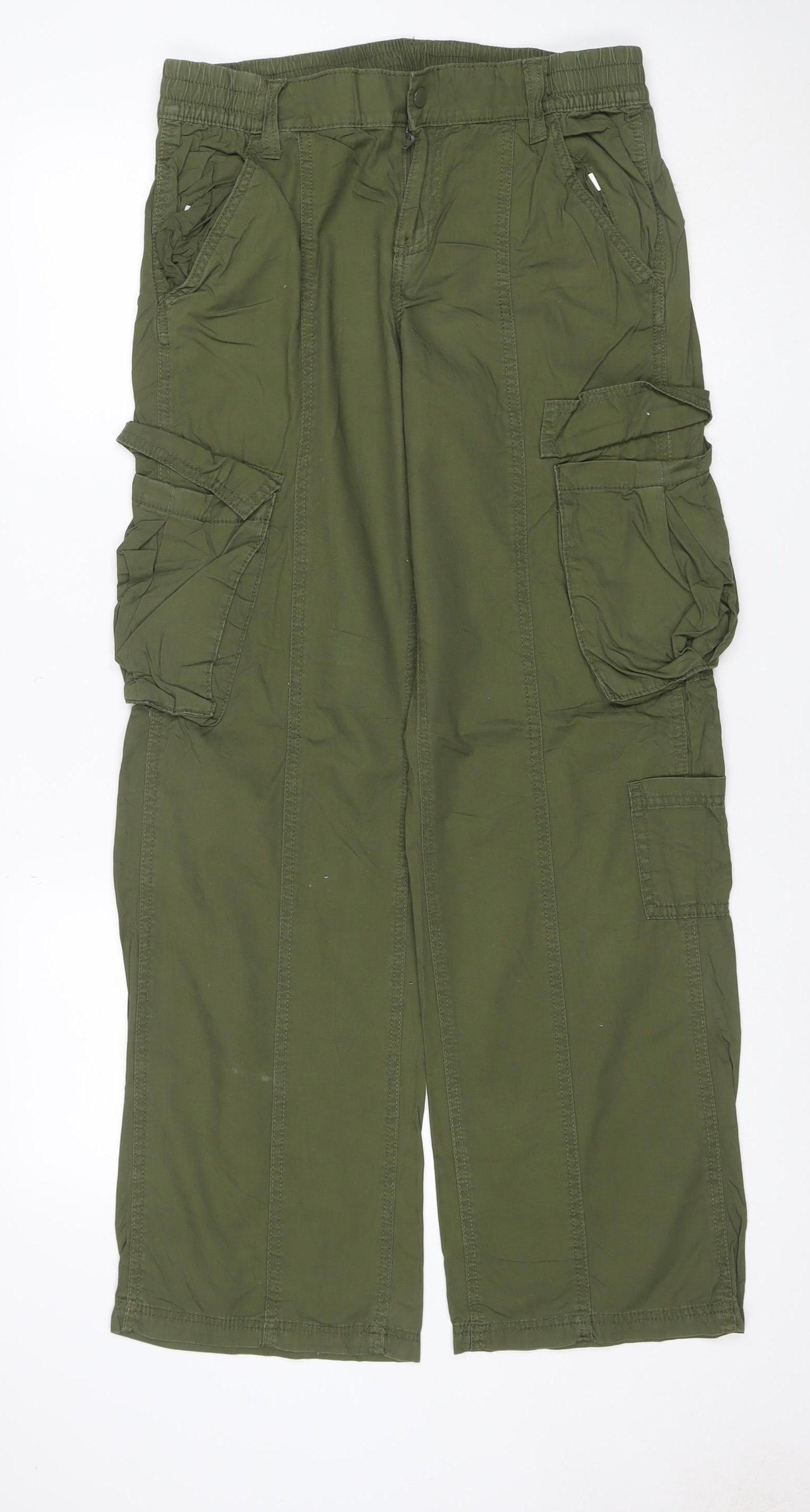 H&M Women’s Green Size 10 Cotton Cargo Trousers Adjustable Waist