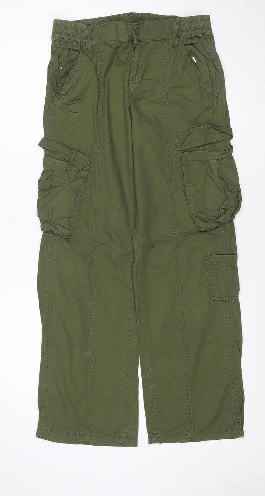 H&M Women’s Green Size 10 Cotton Cargo Trousers Adjustable Waist