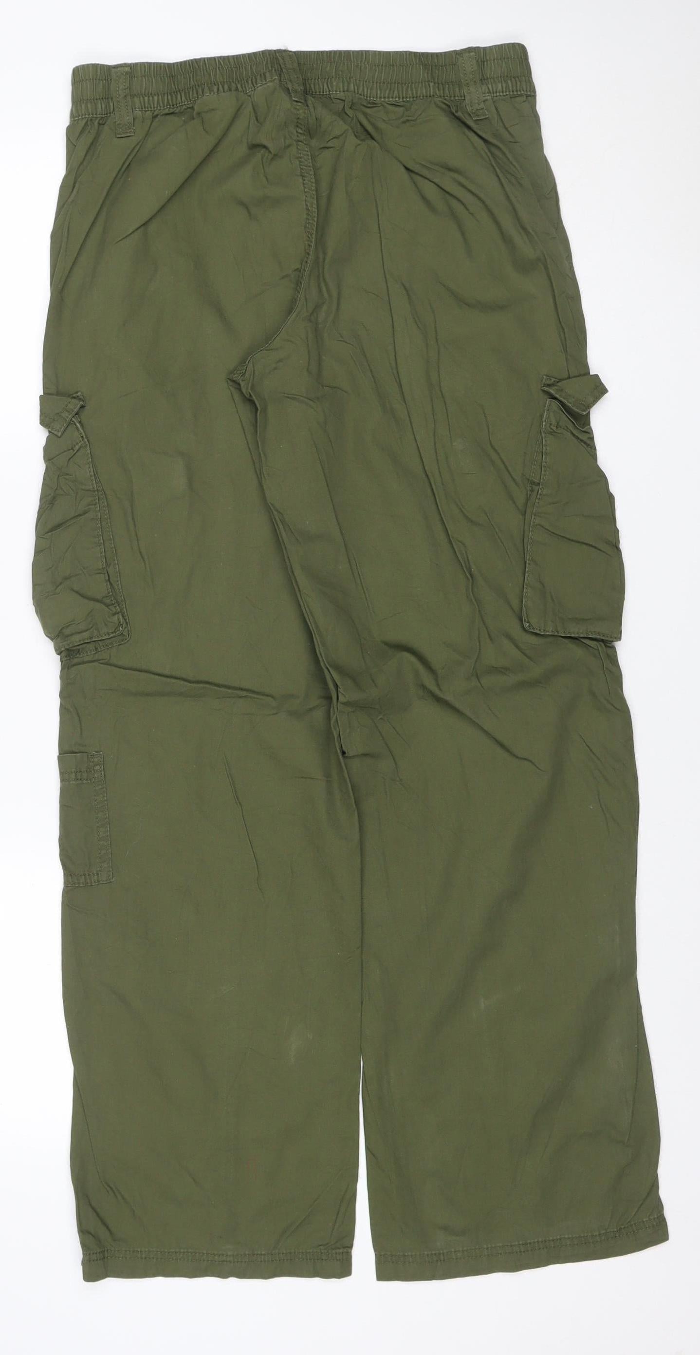 H&M Women’s Green Size 10 Cotton Cargo Trousers Adjustable Waist