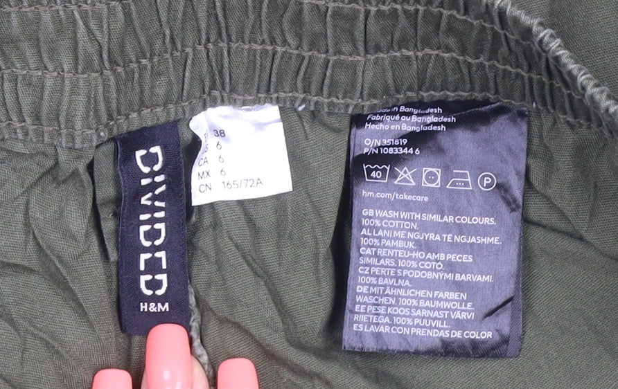 H&M Women’s Green Size 10 Cotton Cargo Trousers Adjustable Waist