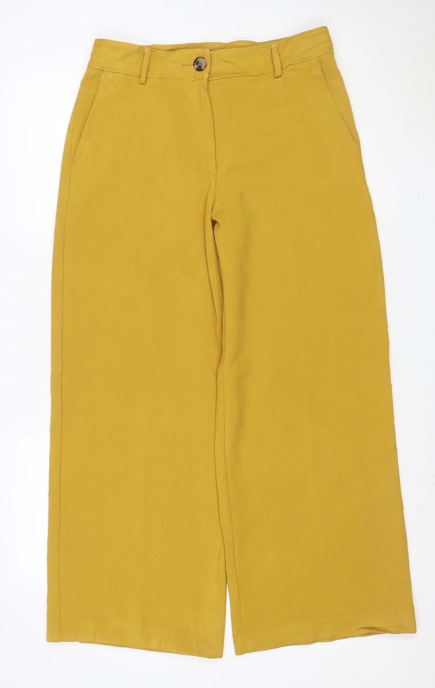Marks and Spencer Women Yellow UK 12 Cropped Wide-Leg Stretch Trousers
