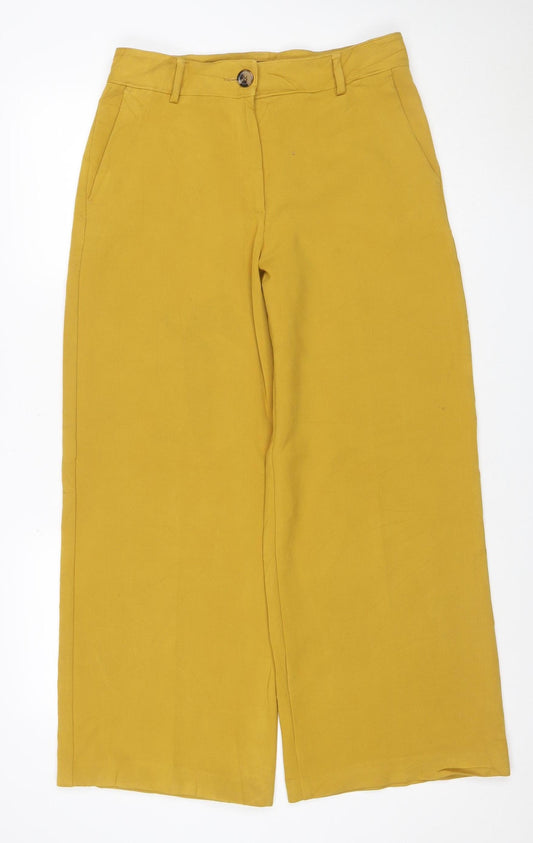 Marks and Spencer Women Yellow UK 12 Cropped Wide-Leg Stretch Trousers