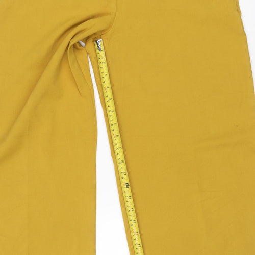 Marks and Spencer Women Yellow UK 12 Cropped Wide-Leg Stretch Trousers