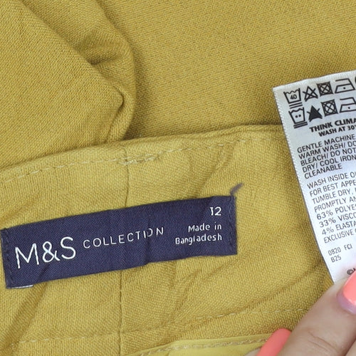 Marks and Spencer Women Yellow UK 12 Cropped Wide-Leg Stretch Trousers
