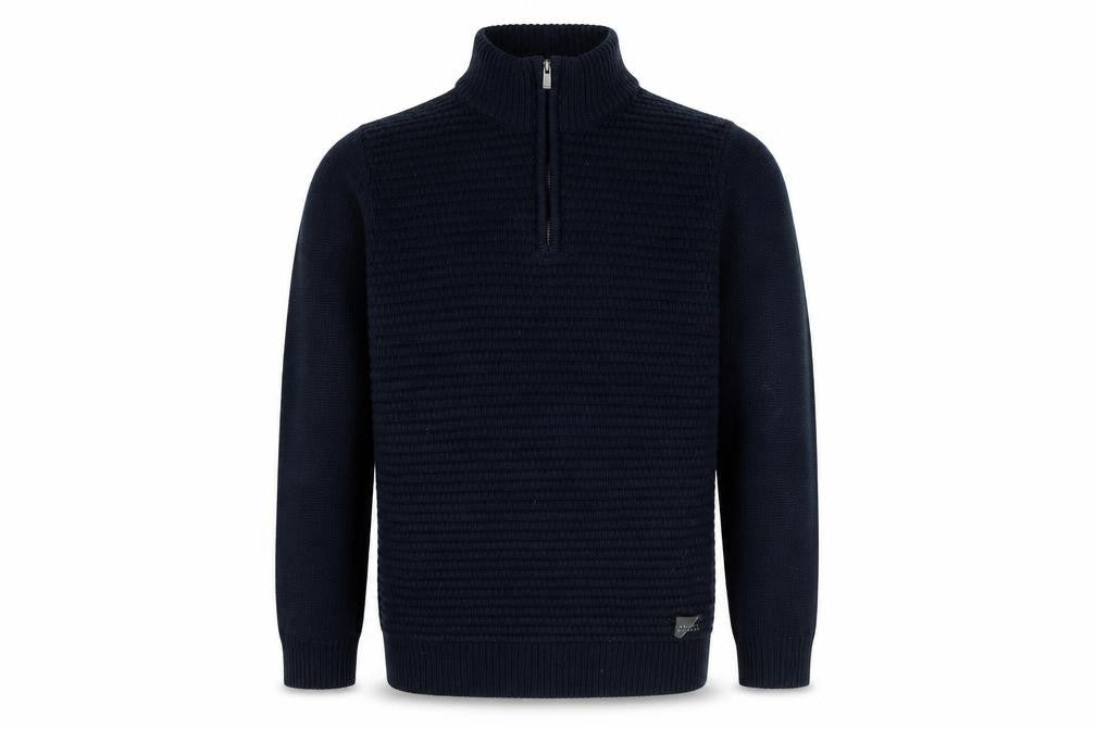 Front view of Broken Standard Men’s Black S 1/4 Zip High Neck Knit jumper