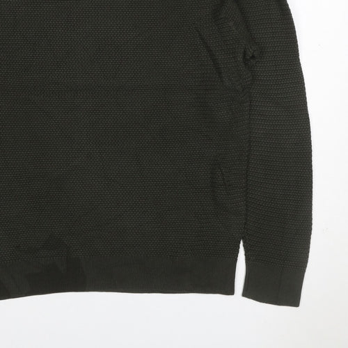 COS Men’s Dark Green XL Cable Knit Crew Neck Pullover Jumper