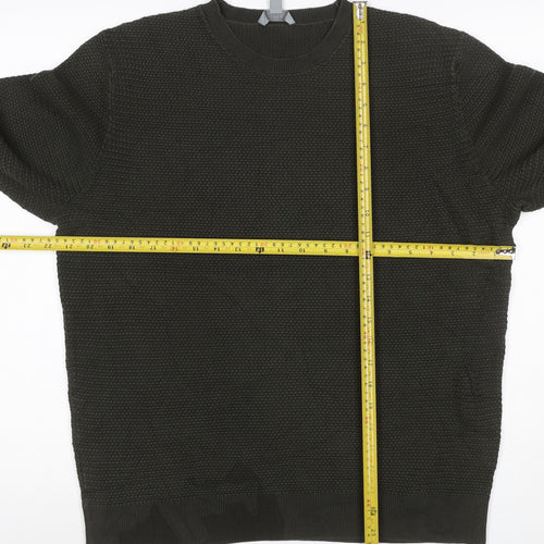 COS Men’s Dark Green XL Cable Knit Crew Neck Pullover Jumper