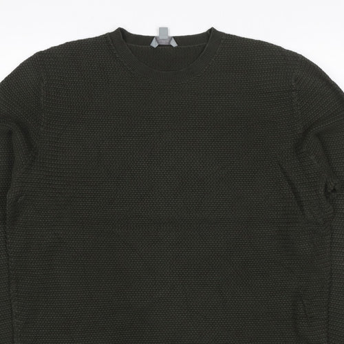COS Men’s Dark Green XL Cable Knit Crew Neck Pullover Jumper