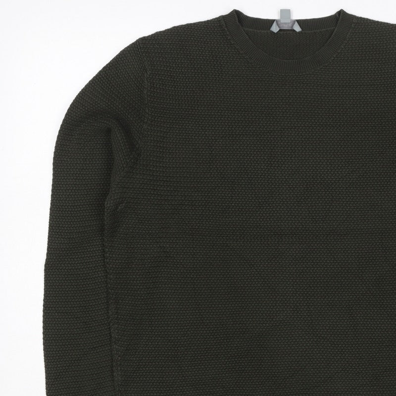 COS Men’s Dark Green XL Cable Knit Crew Neck Pullover Jumper