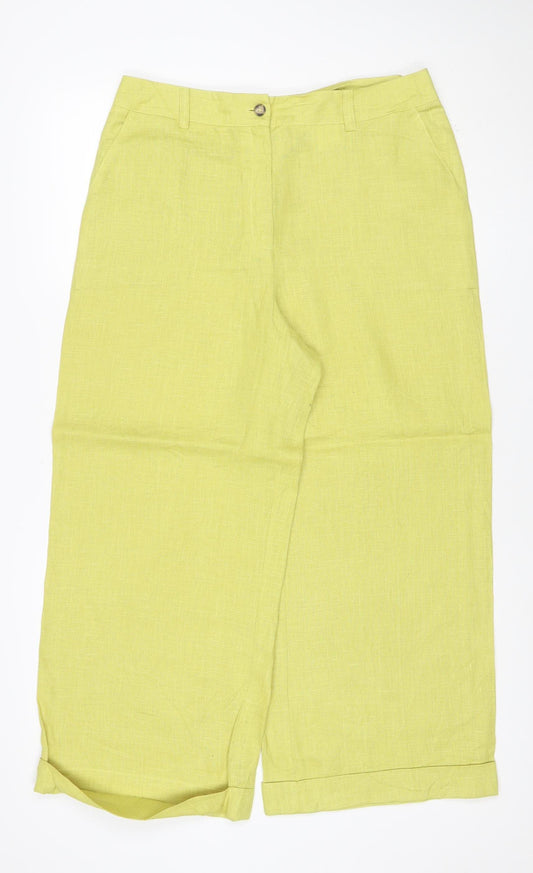 minealista Women's Yellow M Linen Wide-Leg Trousers Pockets