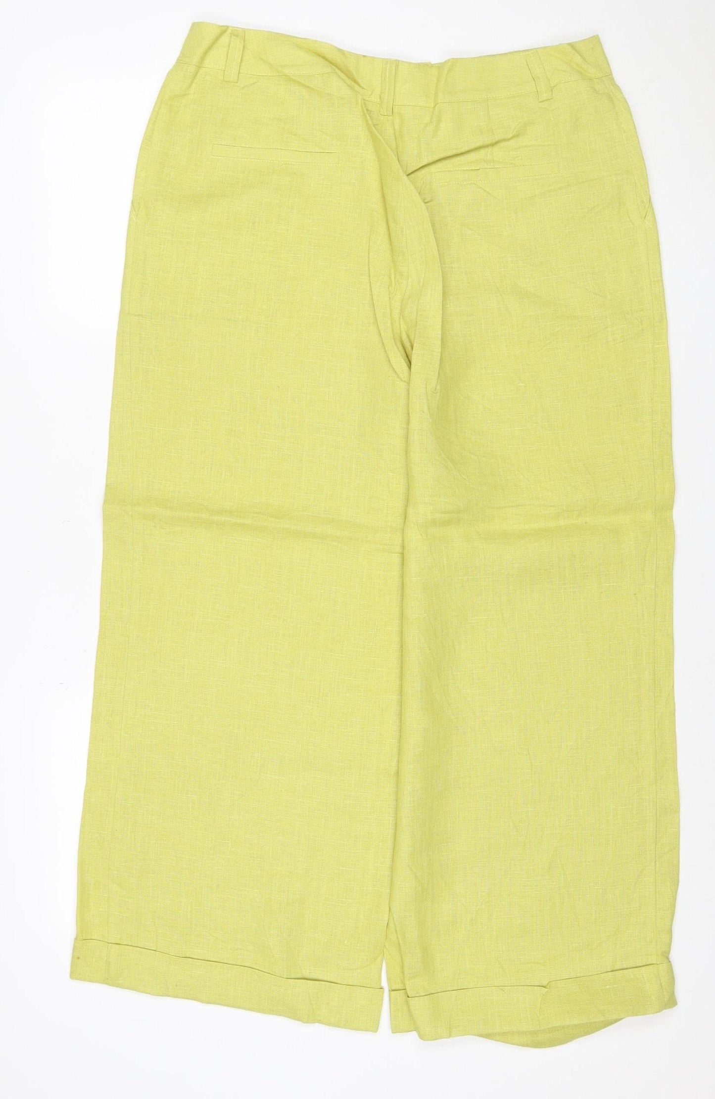 minealista Women's Yellow M Linen Wide-Leg Trousers Pockets