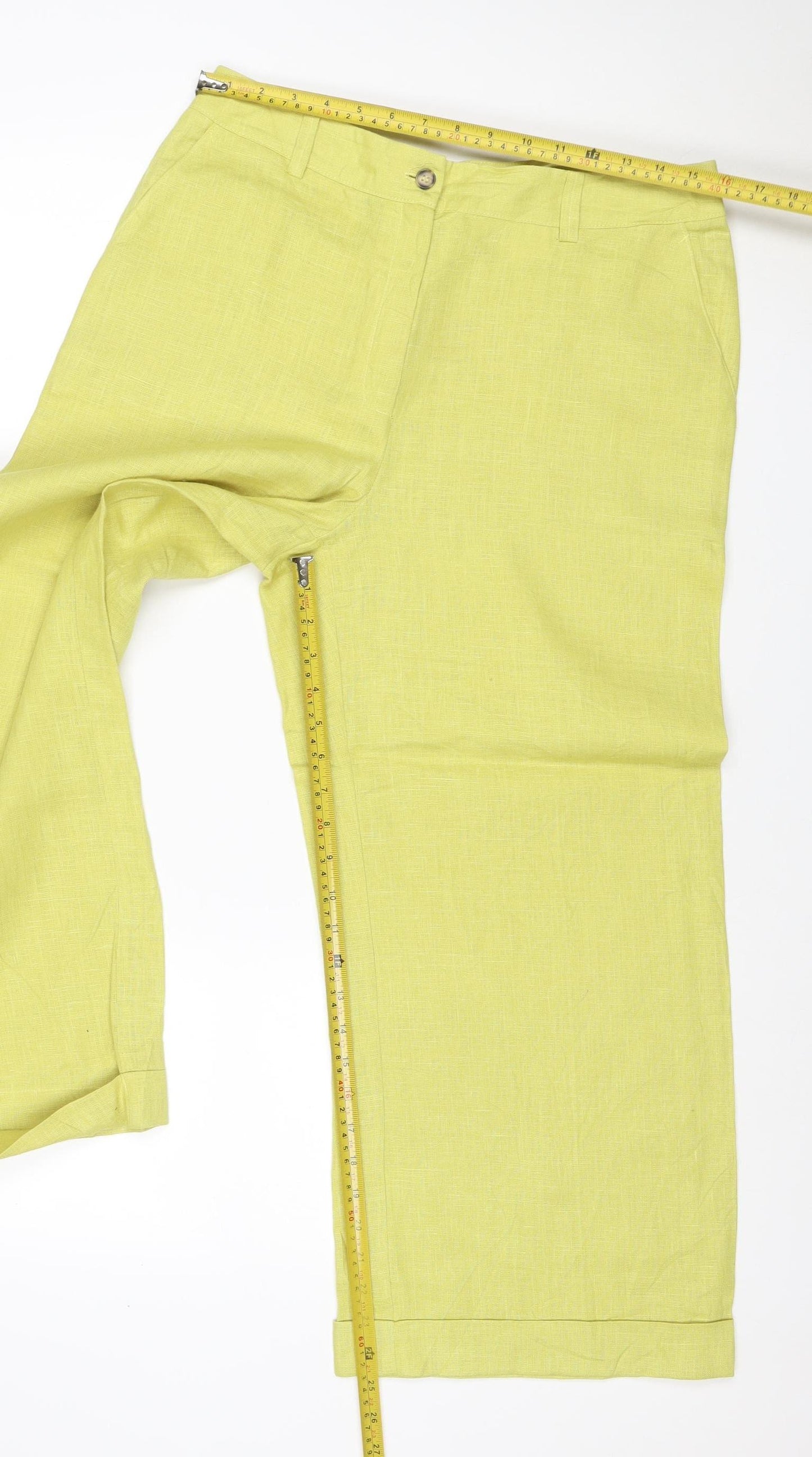 minealista Women's Yellow M Linen Wide-Leg Trousers Pockets