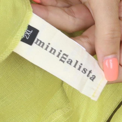 minealista Women's Yellow M Linen Wide-Leg Trousers Pockets