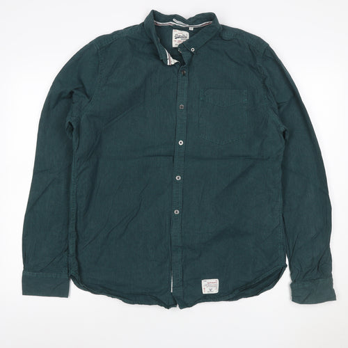 Superdry Men’s Green L Long Sleeve Button-Down Cotton Shirt