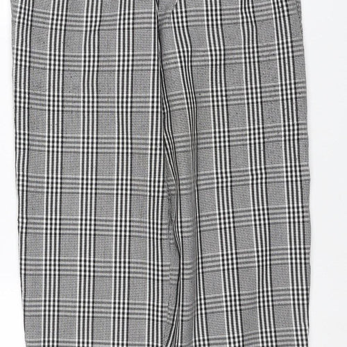 Pull&Bear Women’s Grey Check Paperbag Trousers UK 8 High Rise